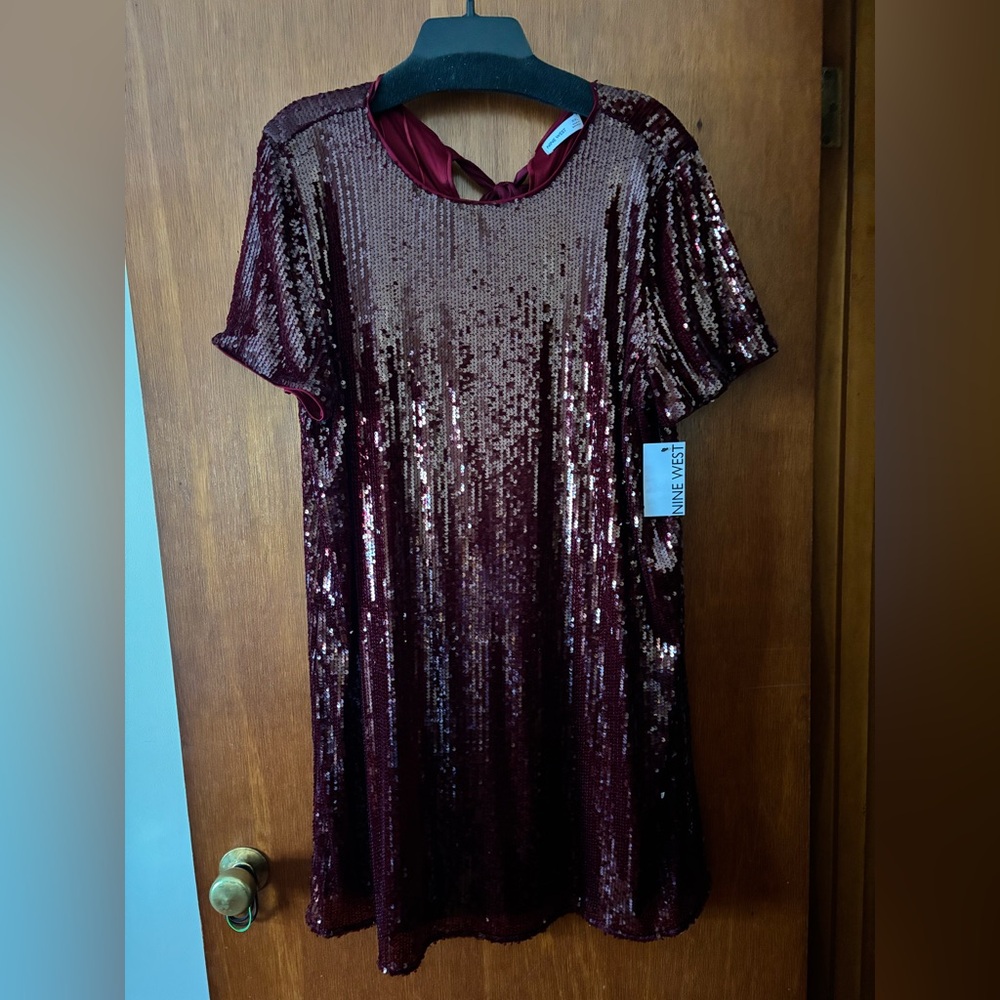 Nine West Wine Sequin Dress